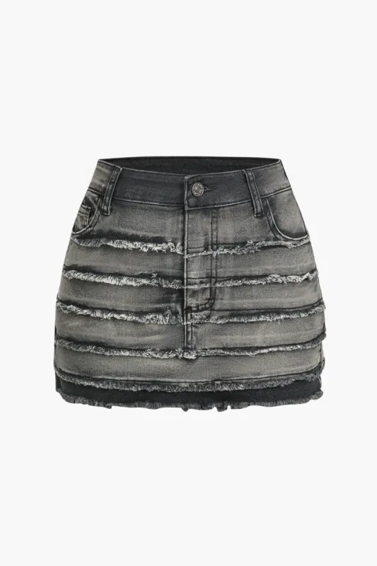 Denim lomme flosset mini nederdel sold by Micas