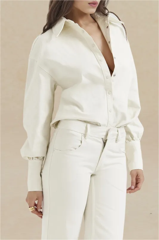 Solid Button Up Long Sleeve Denim Shirt sold by Micas