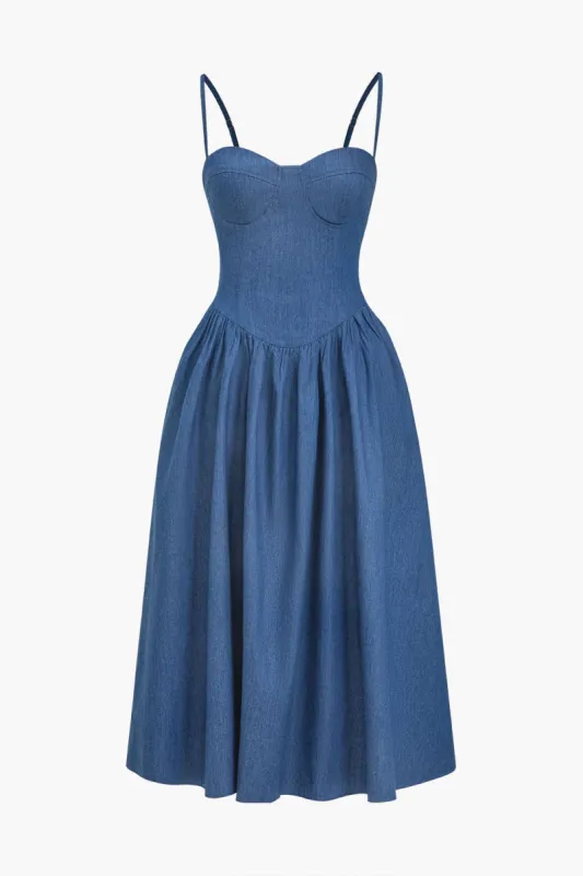 Solid Ruched Bustier Slip Denim Kjole sold by Micas