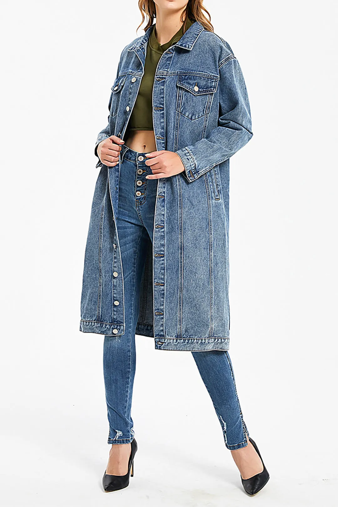 Solid Button Pocket Denim Outerwear sold by Micas