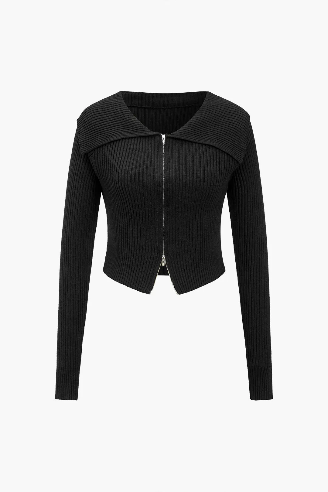 Solid Knit Zipper Cardigan sold by Micas