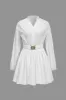 Solid Stand Collar Long Sleeve Belted Mini Dress sold by Micas