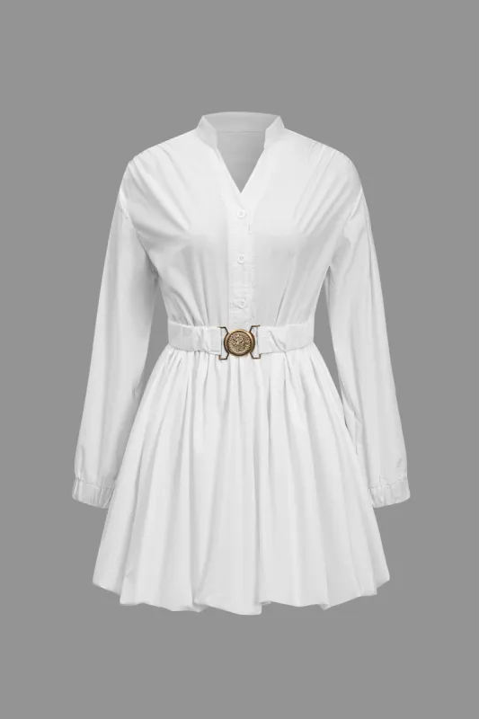 Solid Stand Collar Long Sleeve Belted Mini Dress sold by Micas
