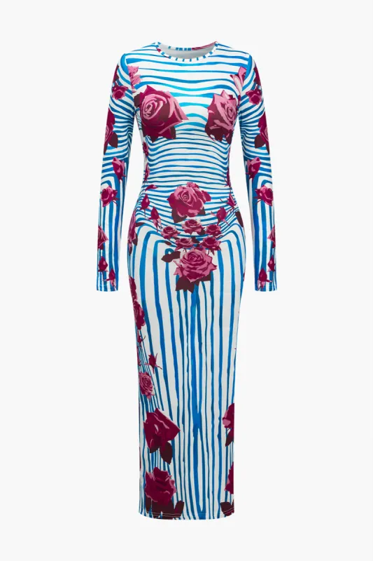 Stripe Print Long Sleeve Maxi Dress sold by Micas