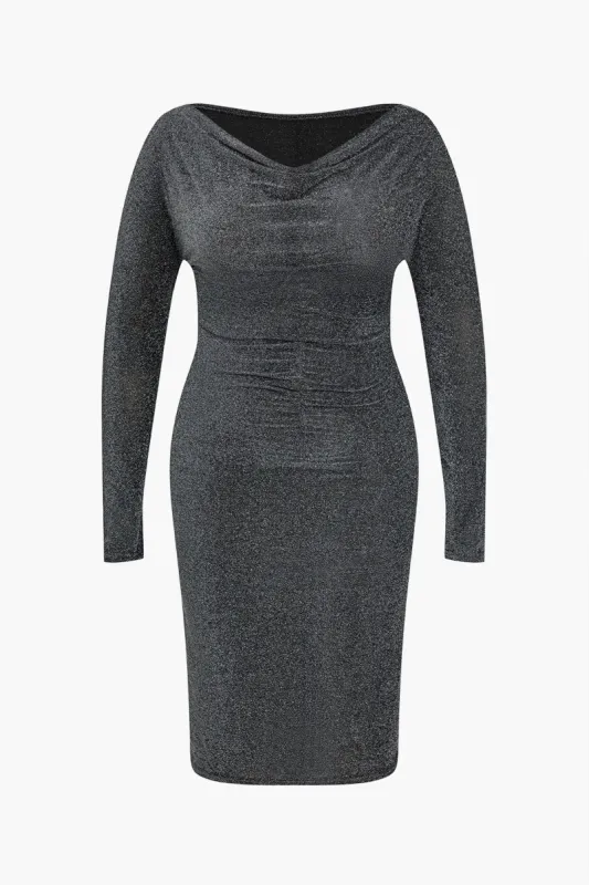 Plus Size Cowl Neck Long Sleeve Midi Dress sold by Micas