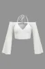 Plus Size Solid Bell Sleeves Tie-Up Long-Sleeve Top sold by Micas