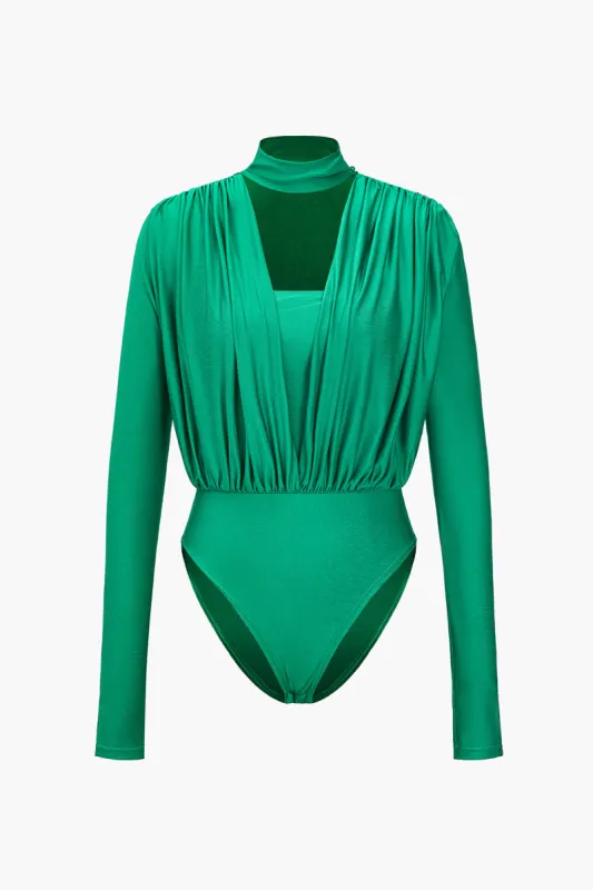 Solid Ruched V-hals langærmet bodysuit sold by Micas