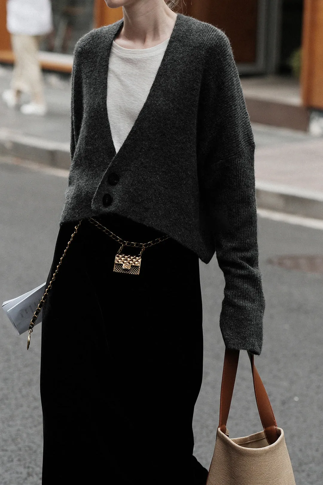 Solid Knit Button Asymmetrical Cardigan sold by Micas product image thumbnail 5