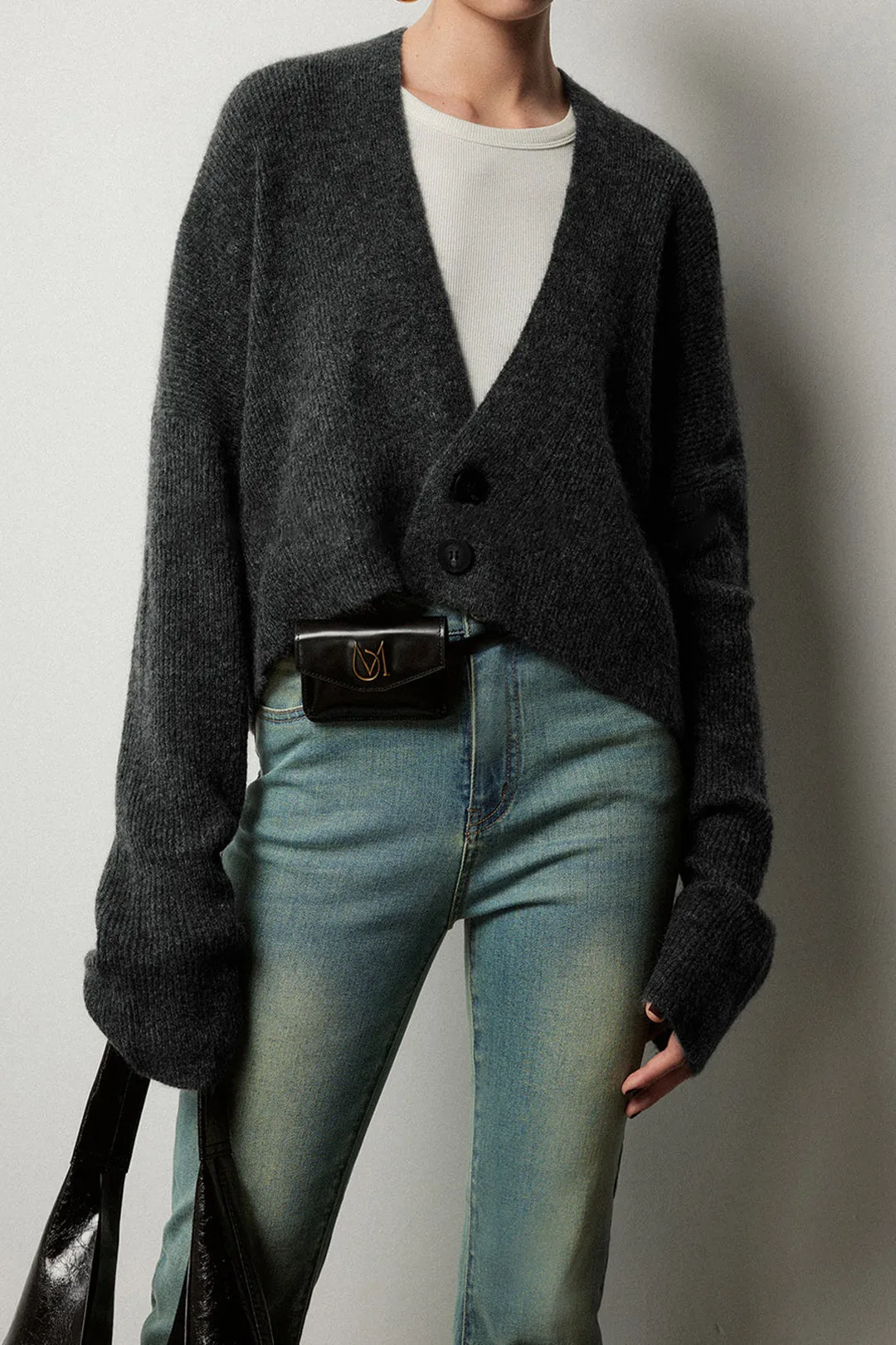 Solid Knit Button Asymmetrical Cardigan sold by Micas product image thumbnail 2