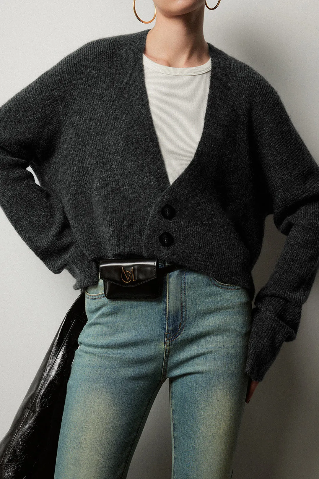 Solid Knit Button Asymmetrical Cardigan sold by Micas product image thumbnail 3