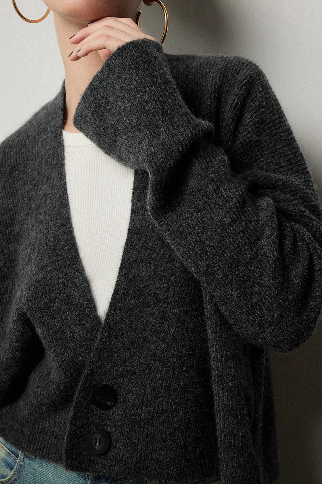 Solid Knit Button Asymmetrical Cardigan sold by Micas product image thumbnail 4