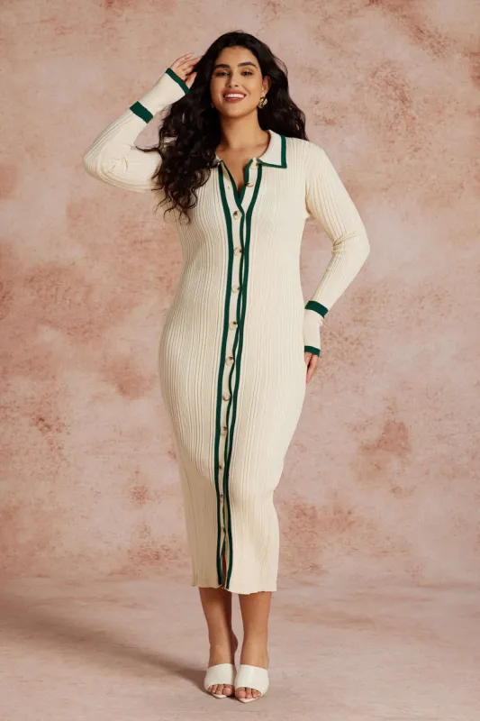 Plus Size Knit Button Color Block Dress sold by Micas