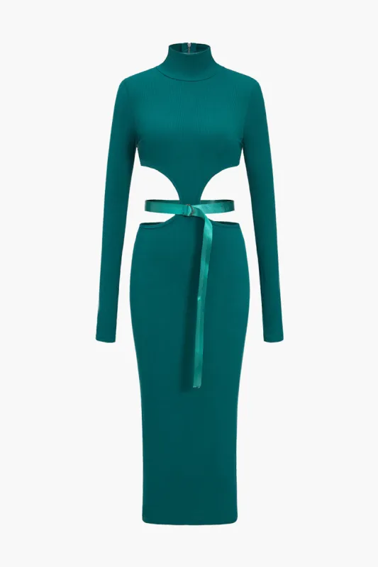 Solid Cut Out Belted Zipper Midi Dress sold by Micas