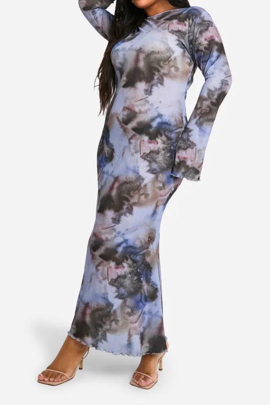 Plus Size Abstract Print Long Sleeve Maxi Dress sold by Micas