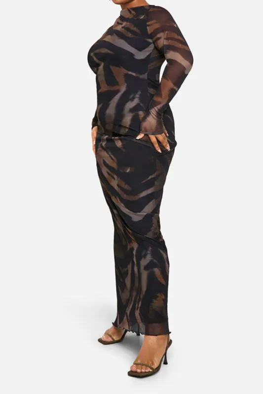 Plus Size Abstract Print Artistic Tie Backless Maxi Dress sold by Micas