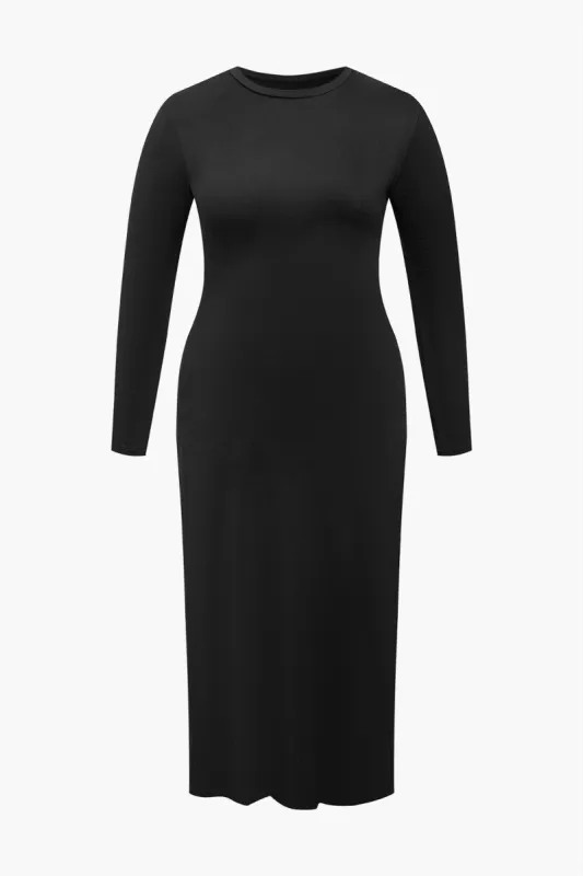 Plus størrelse solid langærmet maxi kjole sold by Micas
