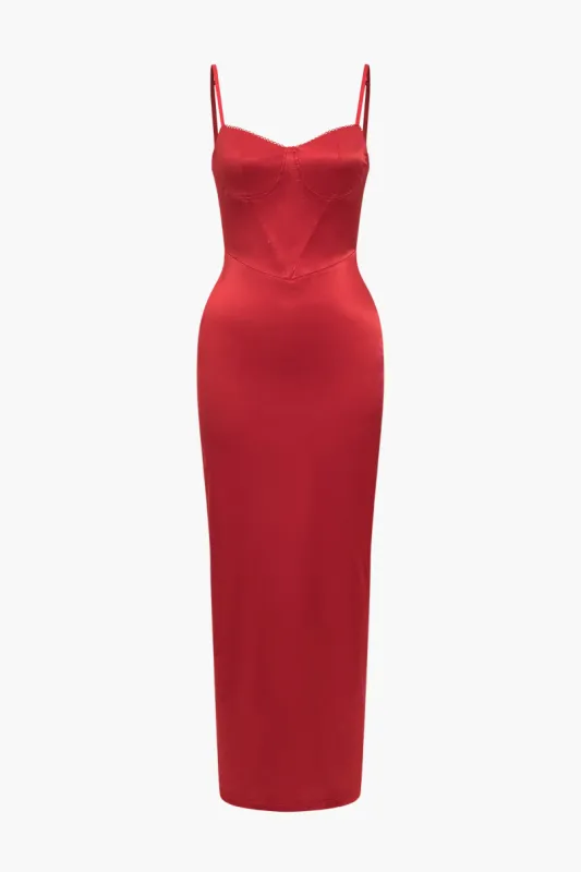Solid Bustier Slip Slit Maxi Dress sold by Micas