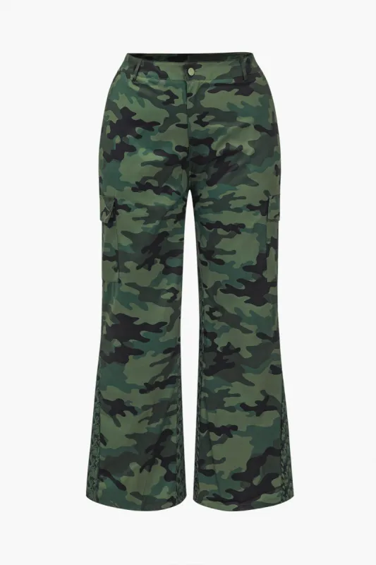 Plus Size Camo Print Button Zipper Trousers sold by Micas