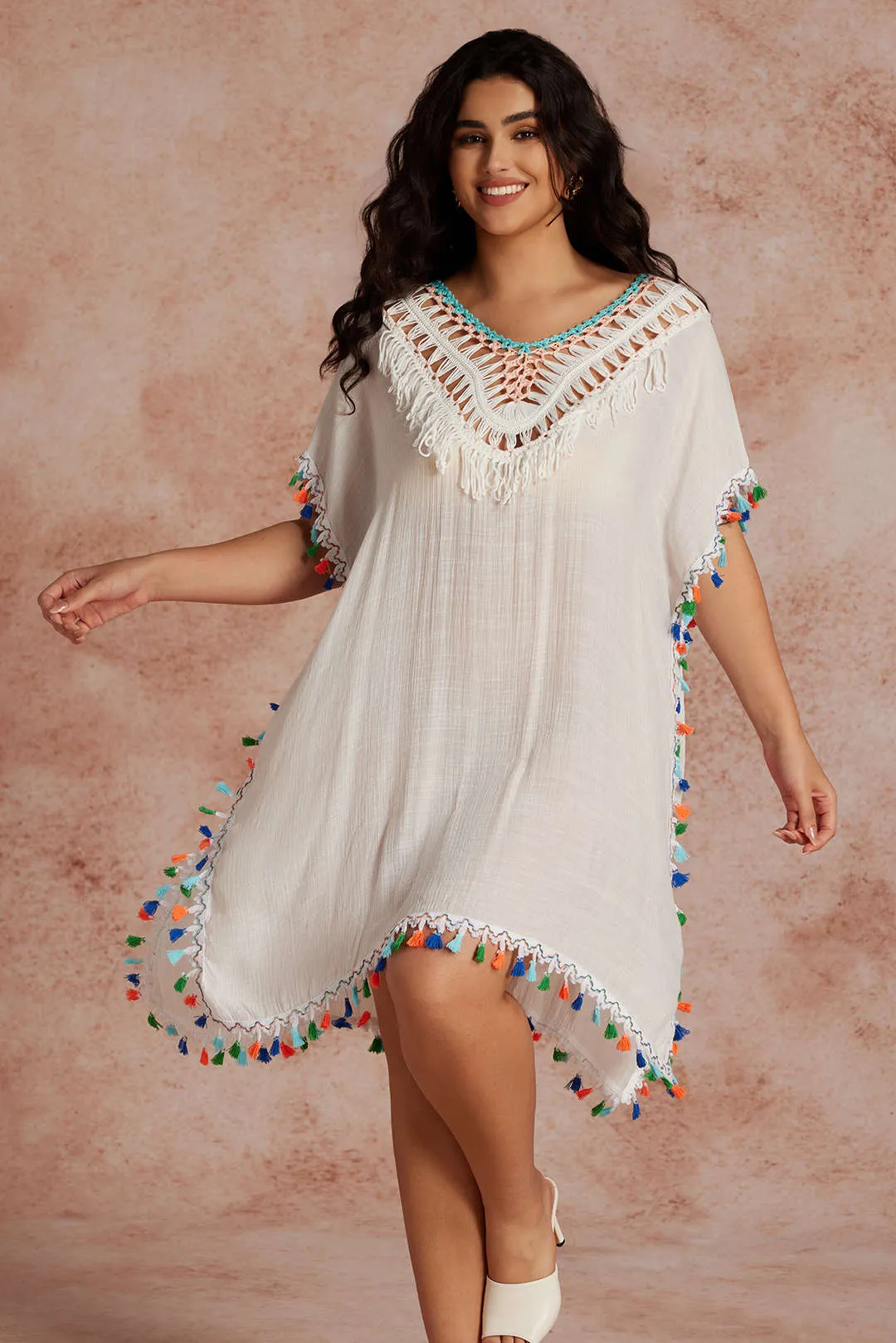Plus Size Fringe Backless Cover Up sold by Micas