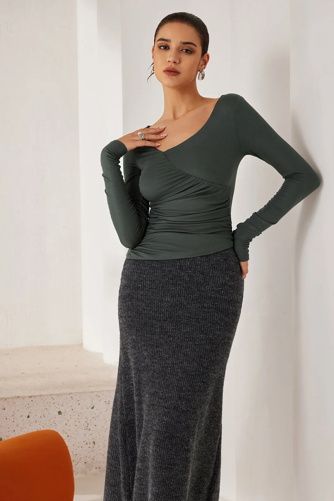 Solid Ruched Long-Sleeve Top sold by Micas