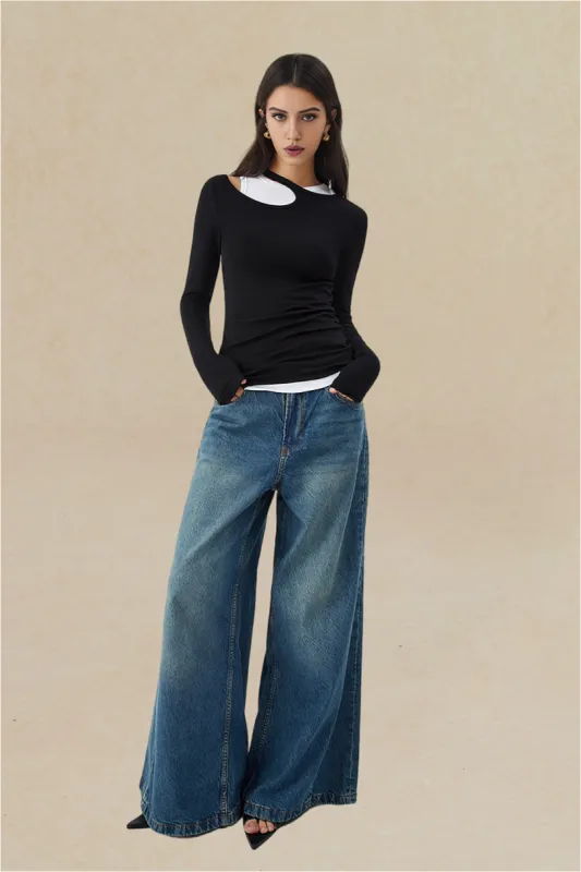 Color Block Asymmetrical Long-Sleeve Top sold by Micas