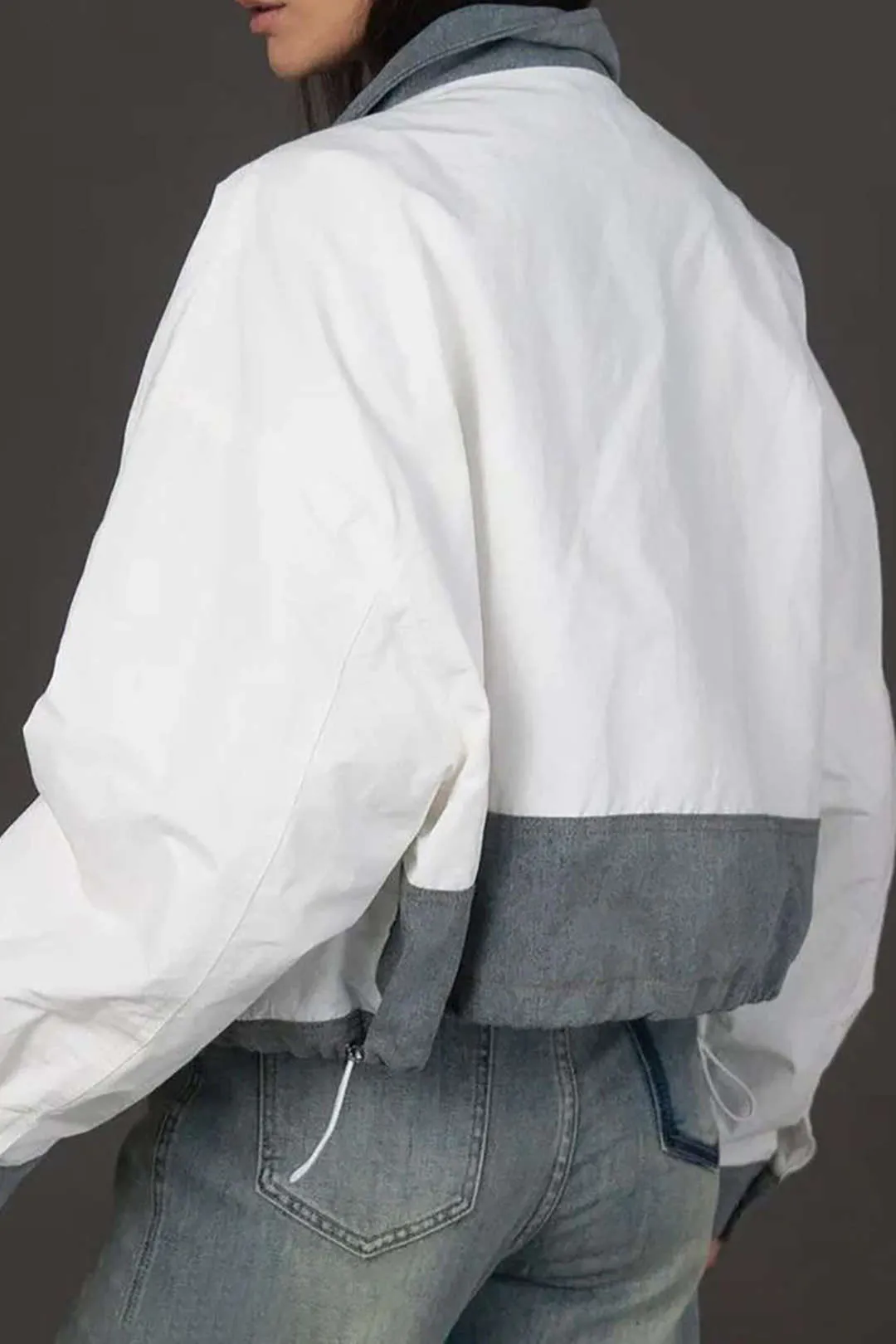 Denim Patchwork Color Block Pocket Zipper Jacket sold by Micas product image thumbnail 3