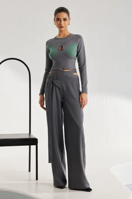 Zebra Print Knit Cut Out Long-Sleeve Top sold by Micas