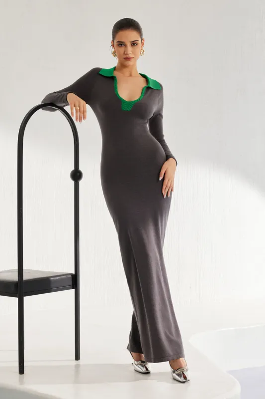 Knit Color Block Long-Sleeve Dress sold by Micas