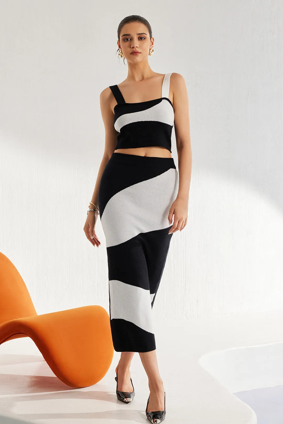 Basic Zebra Print Strik Cami Top Og Nederdel Sæt sold by Micas