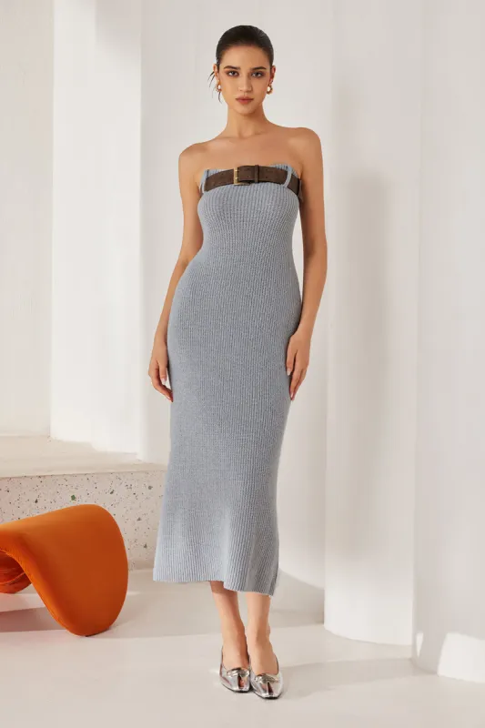 Solid Belted Strapless Maxi Dress sold by Micas