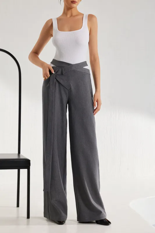 Solid Crossed Tie Wide Leg Trousers sold by Micas
