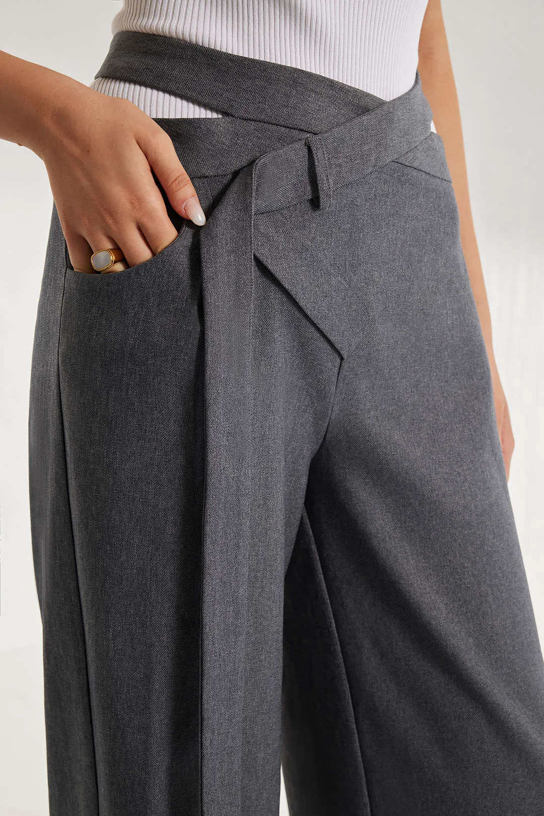 Solid Crossed Tie Wide Leg Trousers sold by Micas product image thumbnail 2