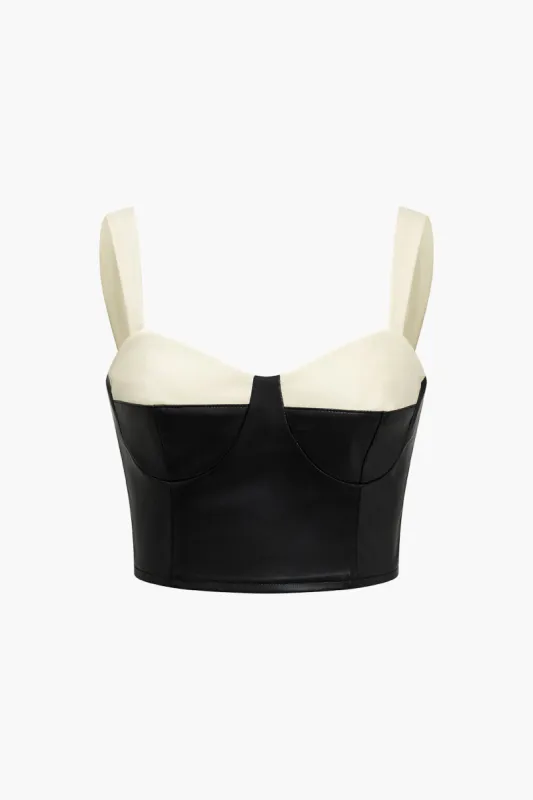 Color Block Bustier Pu Leather Cami Top sold by Micas