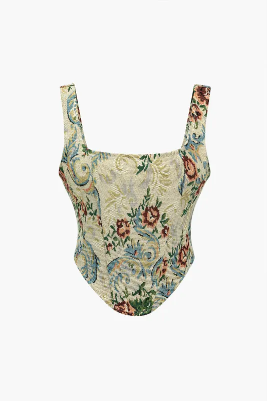 Retro print blomsterbind tilbage tank top sold by Micas
