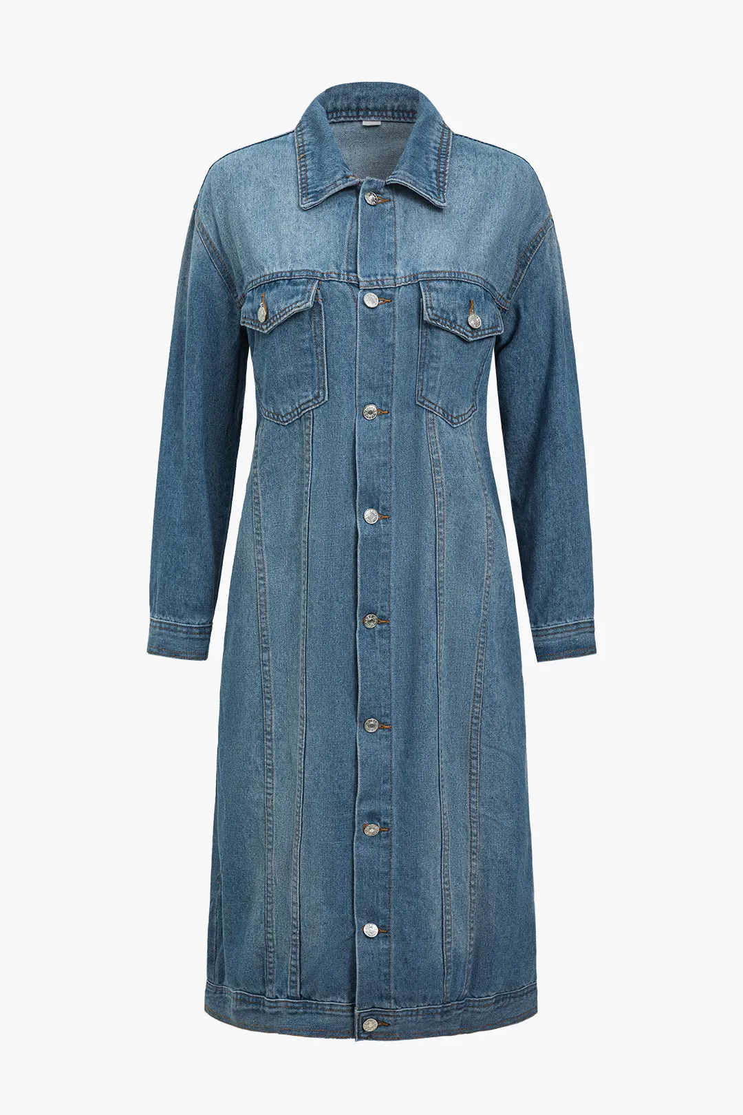Solid Denim Button Long Sleeve Coat sold by Micas