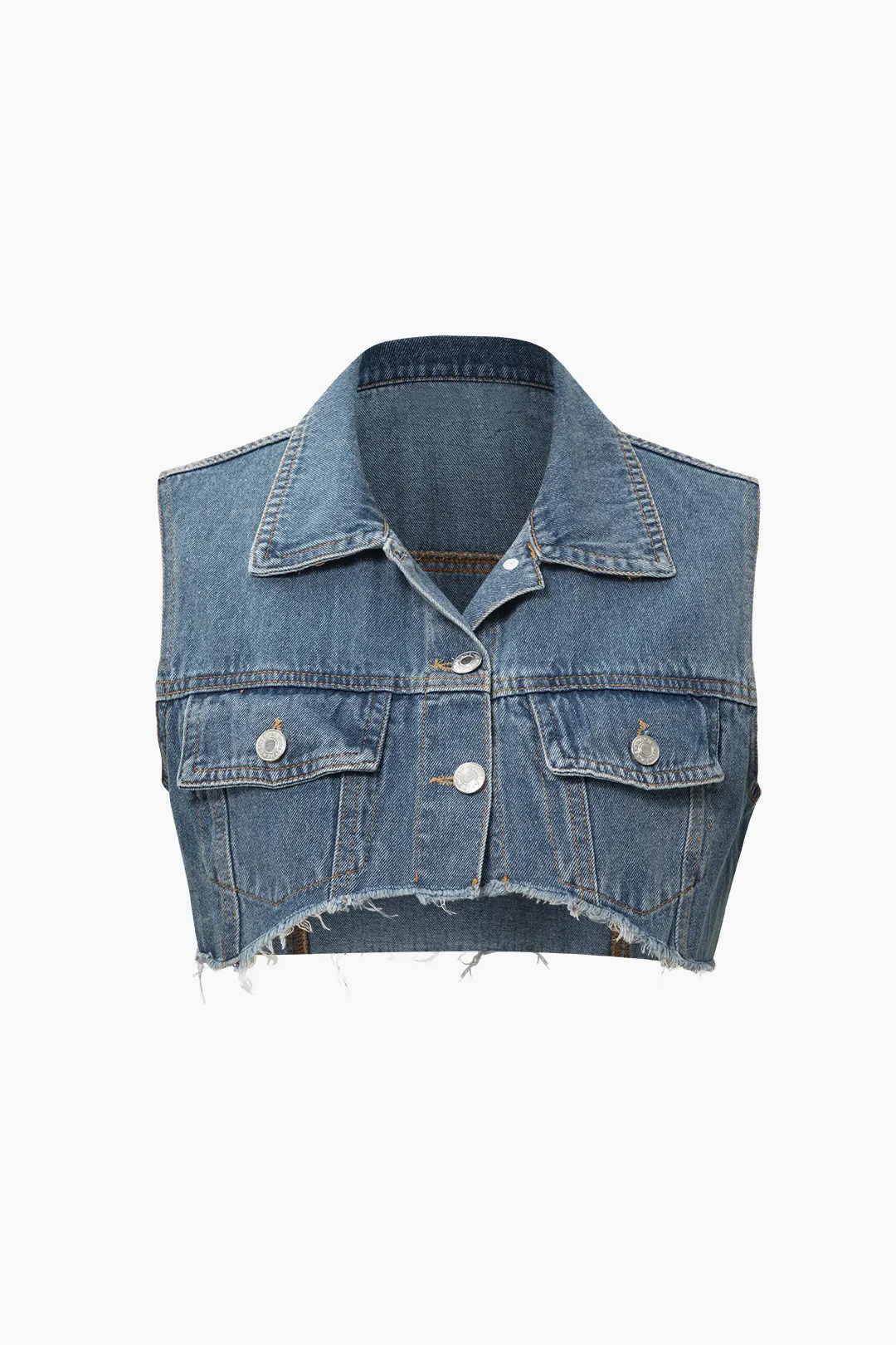 Solid Crop Denim Pocket Vest sold by Micas