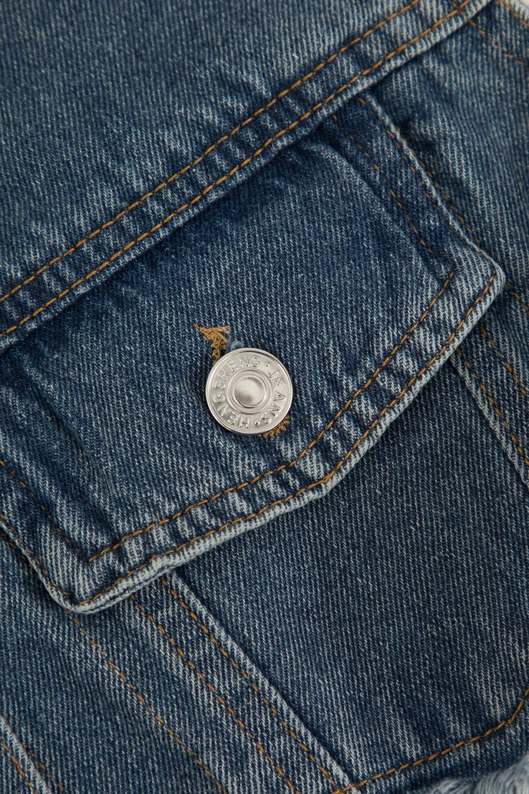 Solid Crop Denim Pocket Vest sold by Micas product image thumbnail 5