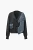 Patchwork Denim Strik Color Block Button Asymmetrisk Pocket Cardigan sold by Micas