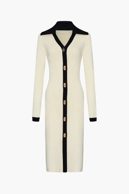 Solid Knit Color Block Button Dress sold by Micas