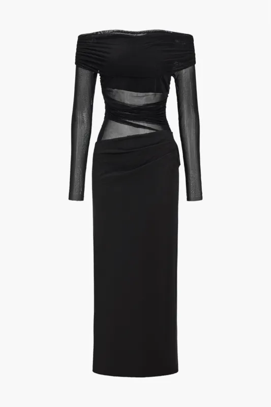 Solid Sheer Off-Shoulder Maxi Dress sold by Micas