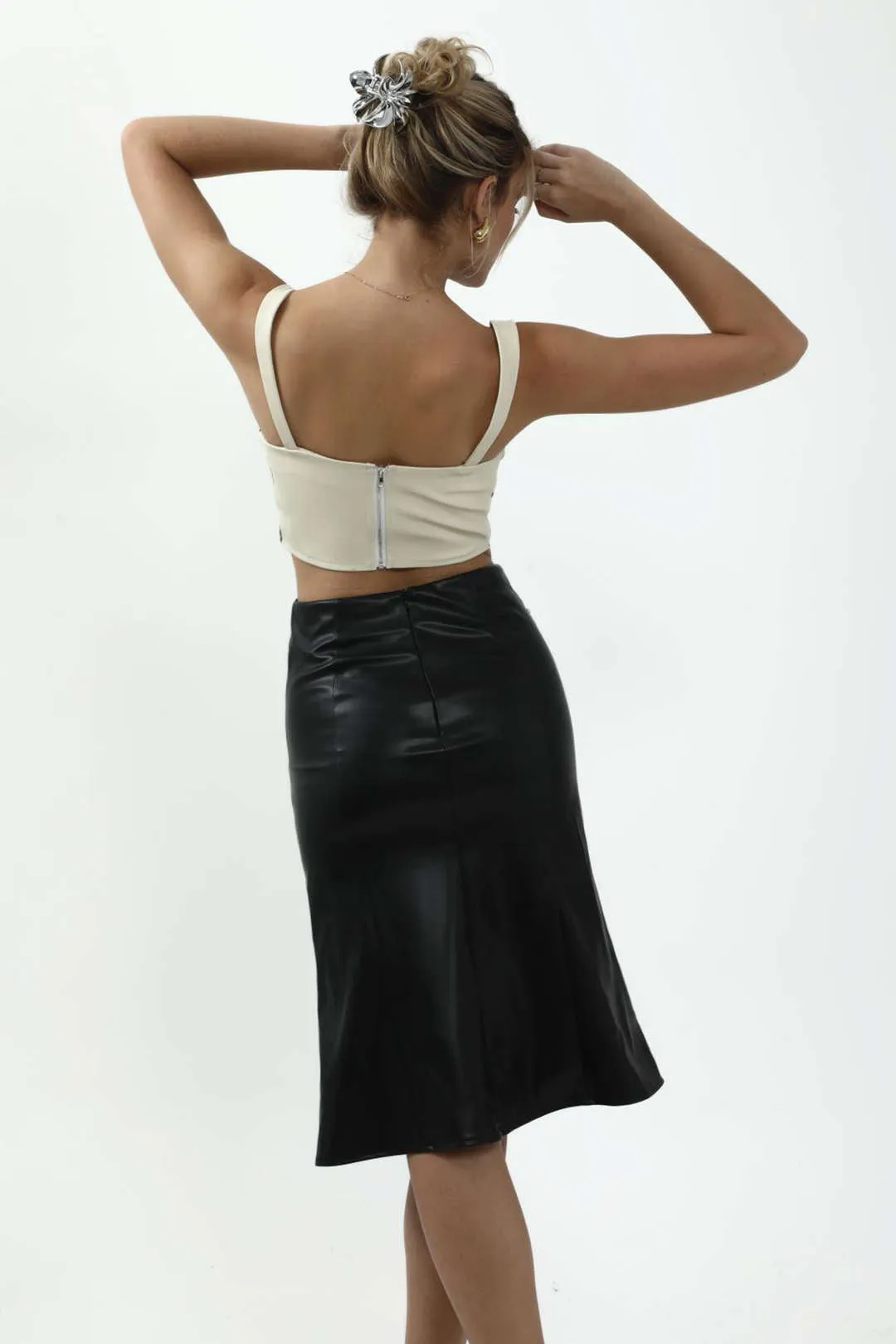 Solid Faux Leather Zipper Skirt sold by Micas product image thumbnail 3
