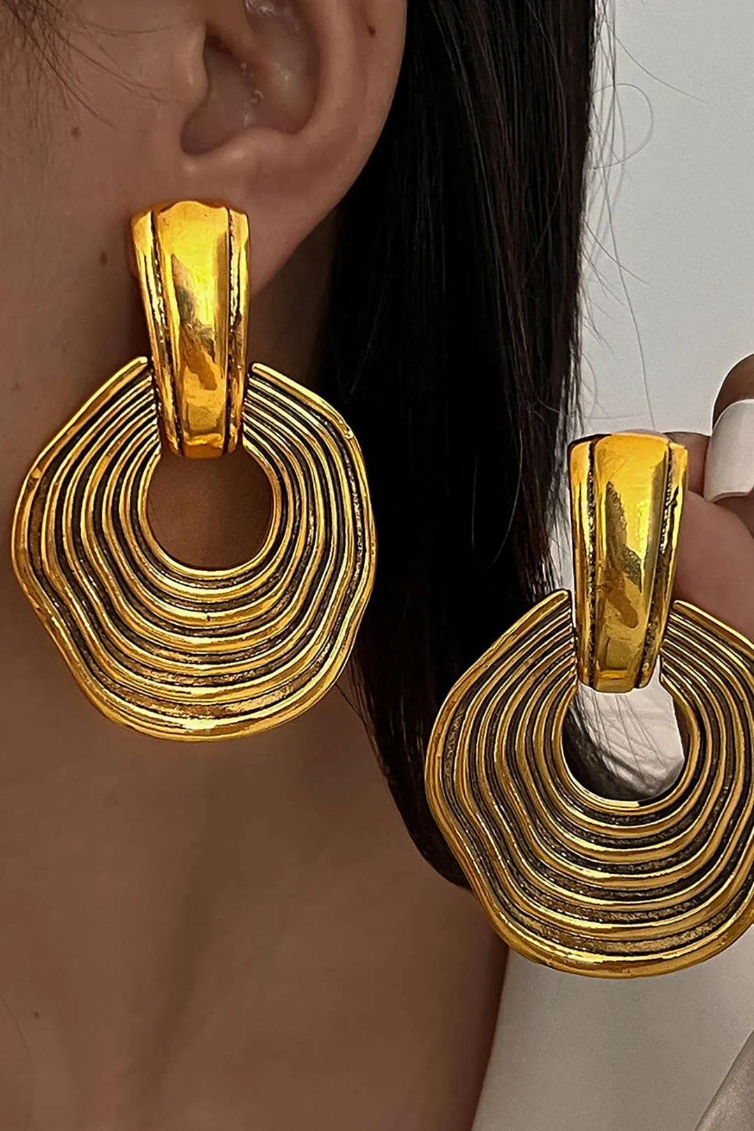 Exaggerated Geometric Textured Earrings sold by Micas