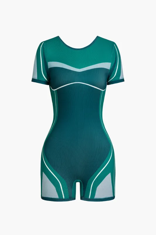 Contrast Short Sleeve Backless Romper sold by Micas