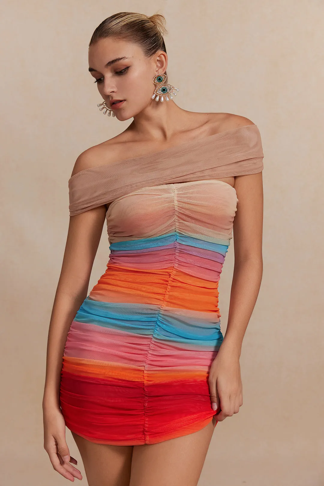 Color Block Print Mesh Mini Dress sold by Micas product image thumbnail 3