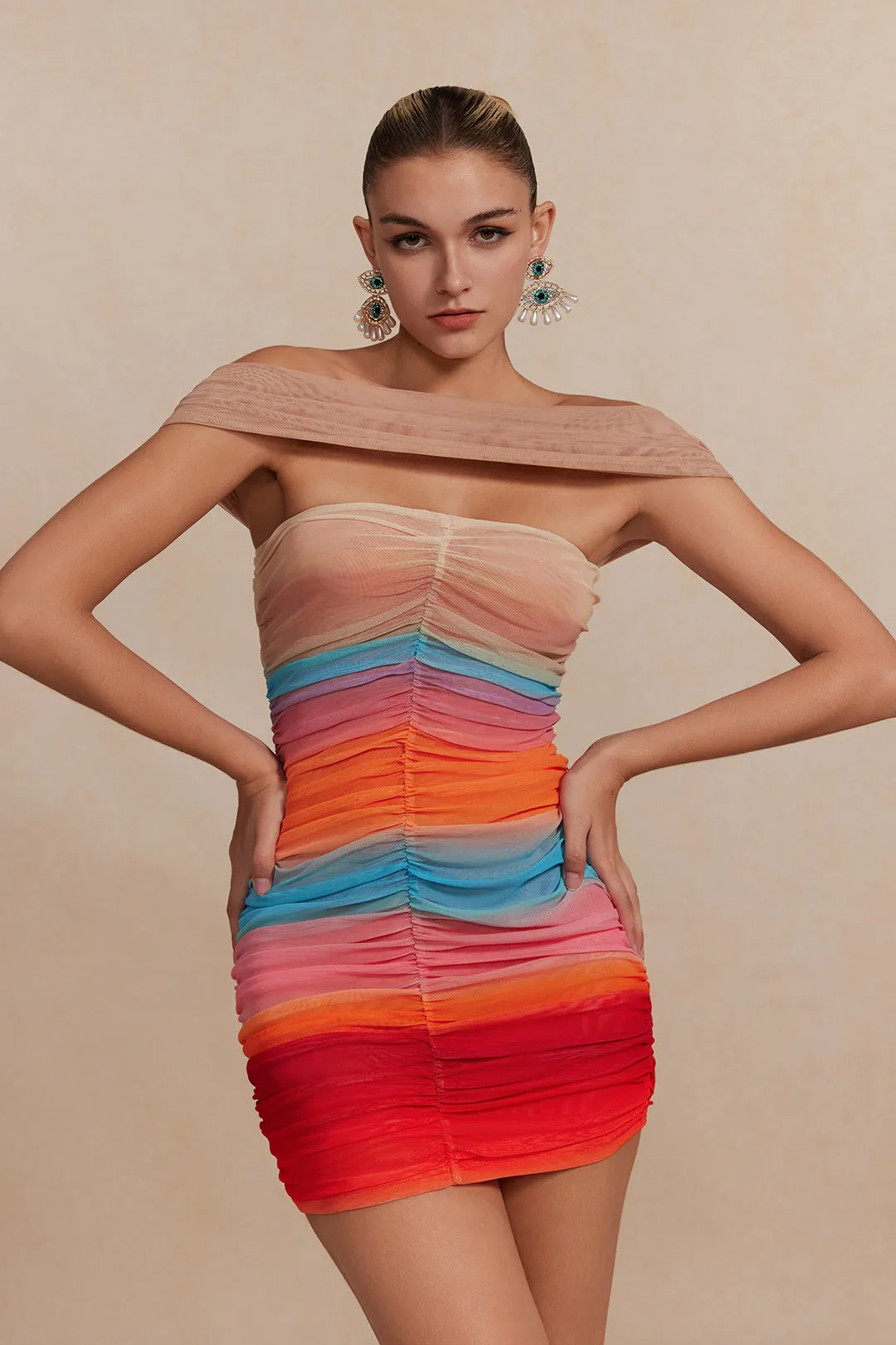 Color Block Print Mesh Mini Dress sold by Micas