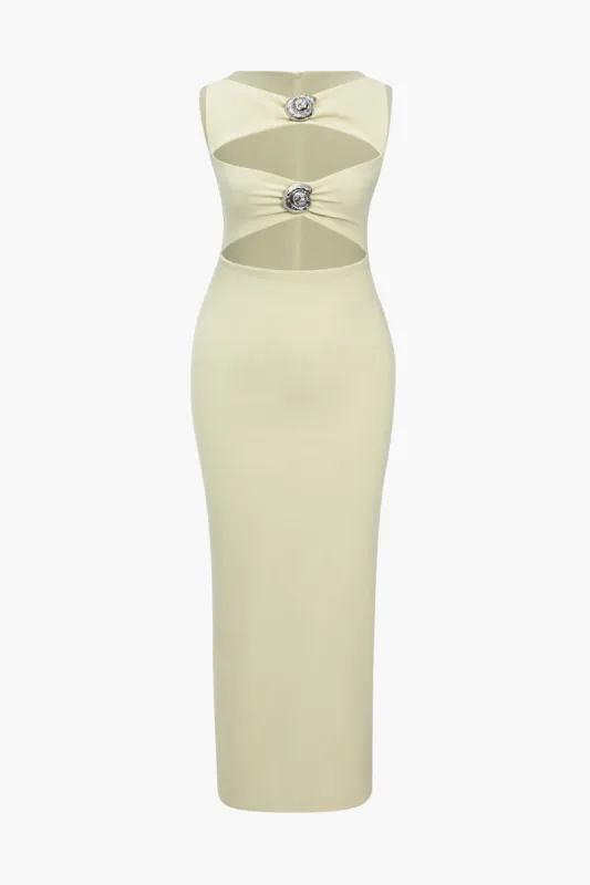Solid Cut Out Shell Decoration Midi-kjole sold by Micas