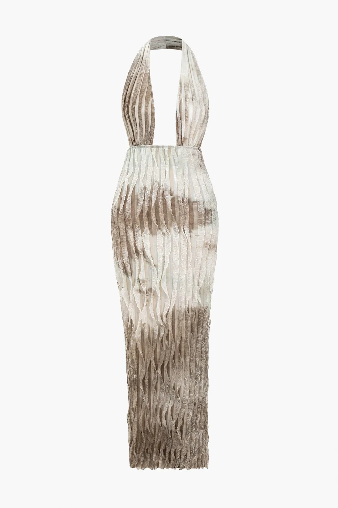 Tie farvestof udskriv rygfri ruffle maxi kjole sold by Micas