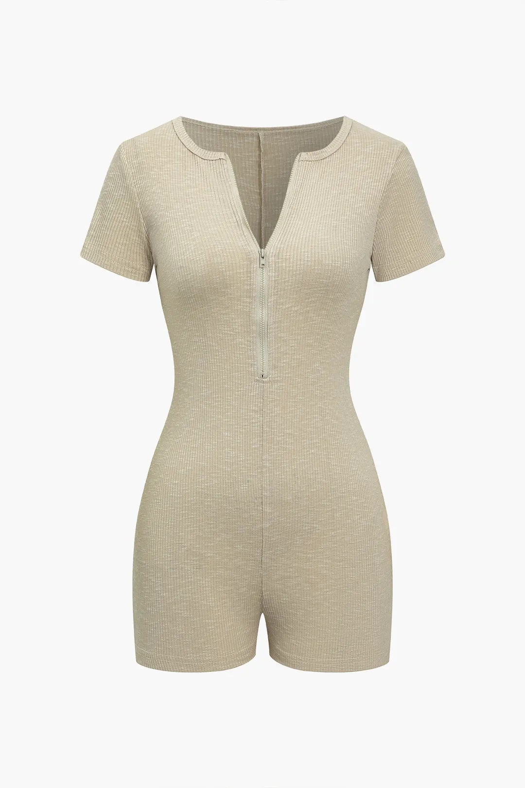 Solid lynlås kortærmet romper sold by Micas