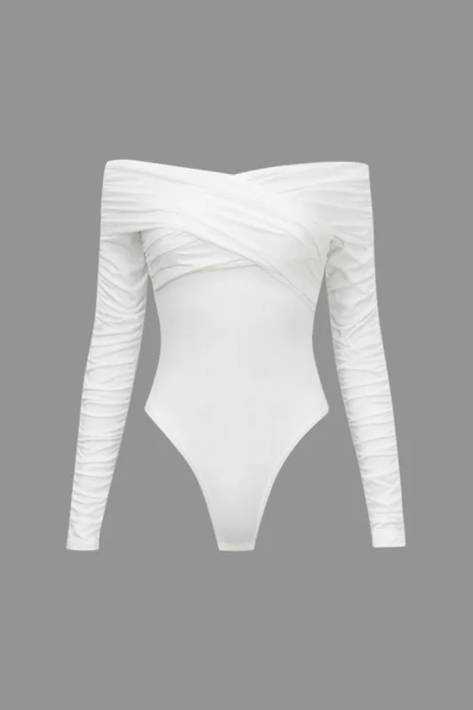 Solid Off-Shoulder Long Sleeve Bodysuit made by Micas