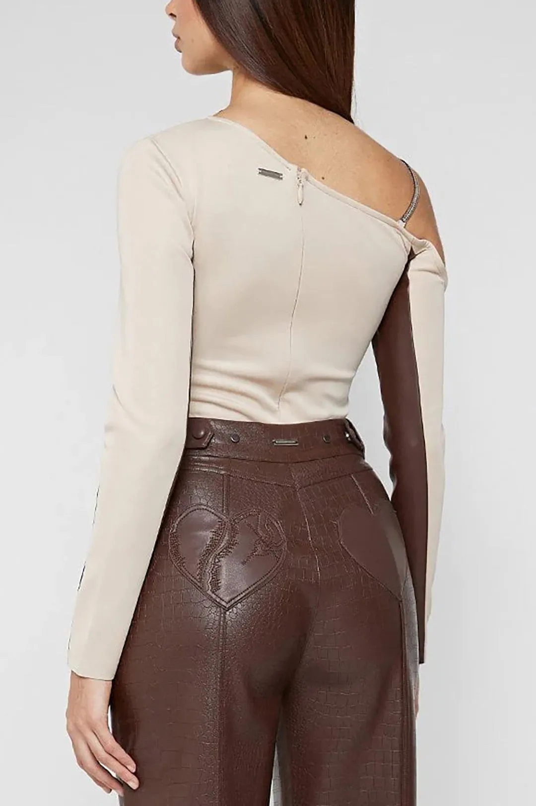 Patchwork Cut Out Asymmetrical Long-Sleeve Bodysuit sold by Micas product image thumbnail 3